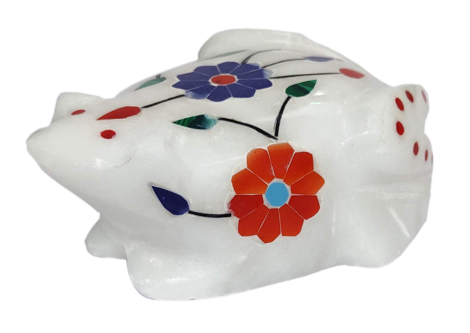 Purpledip Marble Statue 'Flirty Frog': Gemstone Inlay Collectible Showpiece Gift (12108)