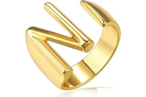 KeyStyle Bold Initial Letter Rings Adjustable, GoldChic Jewelry Women Gold Statement Ring Personalized Engraved Women’s Open Signet Ring for Party (Gold, White Gold, Black)