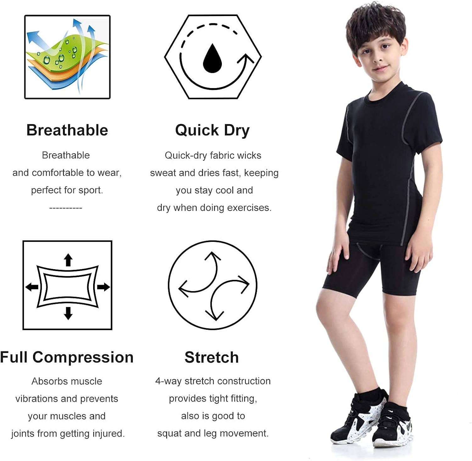 LANBAOSI Kids Boy's Compression Shirts Child's Quick Dry Sports Undershirts Short Sleeve Base Layer Tee Tops: Clothing