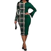 Xinlees Women's Bodycon Pencil Dress with Bell Sleeves Elegant and Versatile Casual Sheath Dress