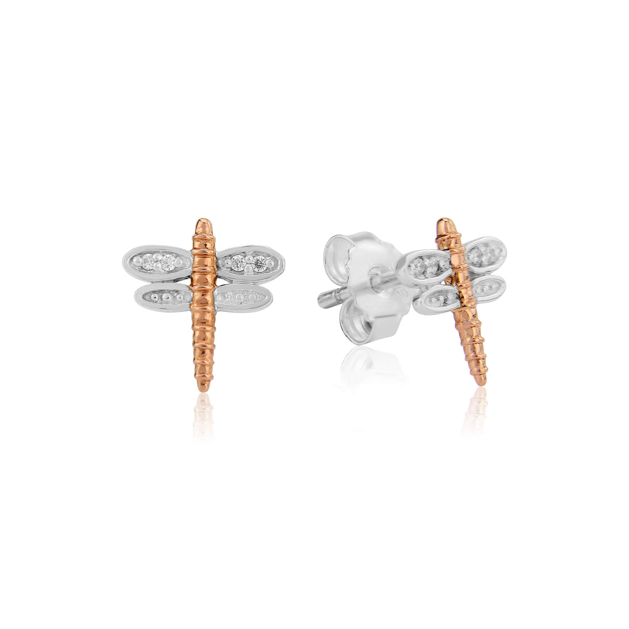 Gemma J Sterling Silver with 14ct Rose Gold Dragonfly Stud Earrings