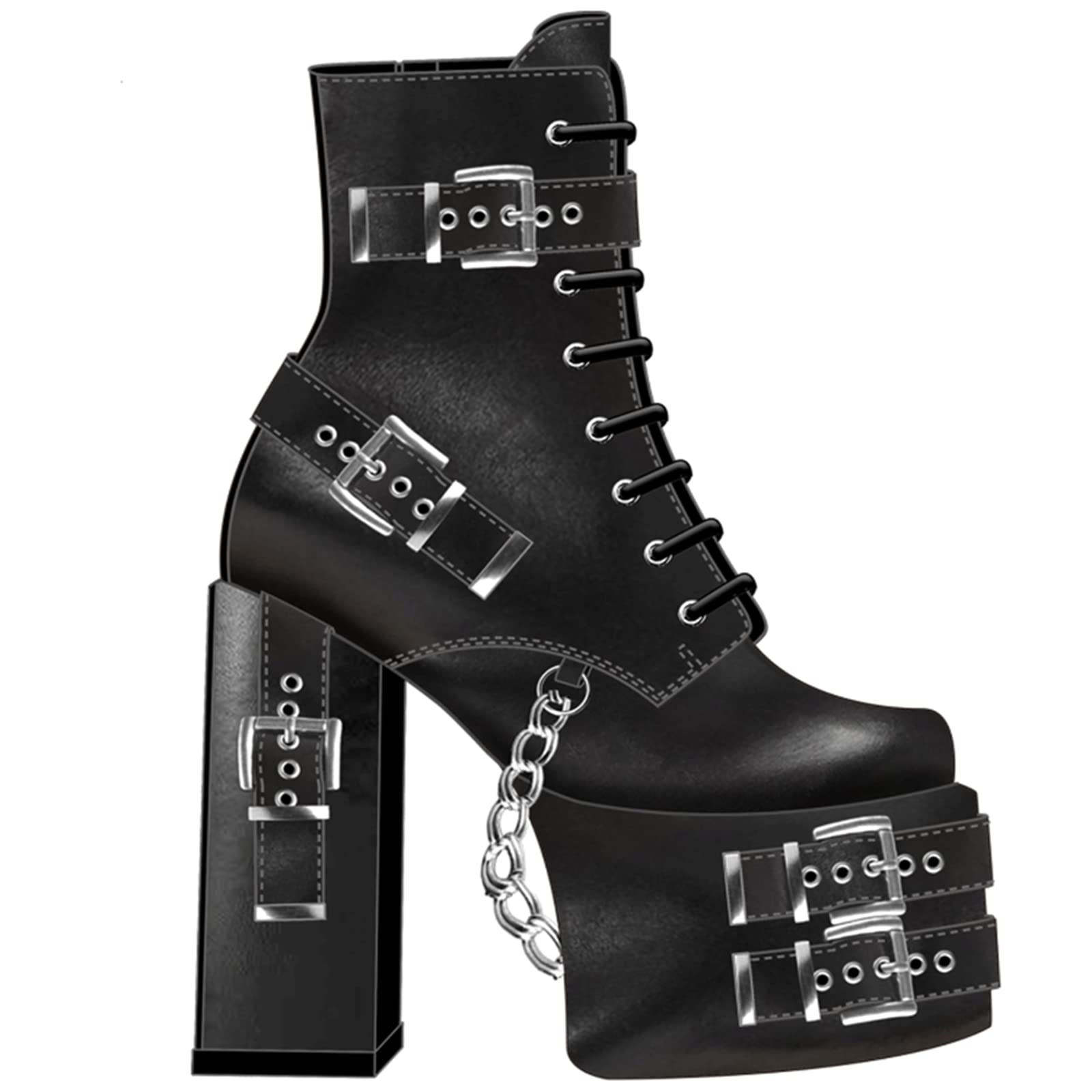 Photo 1 of DETOGNI Women's Gothic Silver Eyelets Buckles Straps Block High Heel Lace Up Booties Punk Hanging Chain Zipper Sexy Chunky Platform Ankle Boots (Black US12)