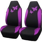 Flying Banner Butterfly car seat Covers ful Set Fashion Universal Lady Woman Female Rear Bench Split Colorized (2 Fronts, Purple)