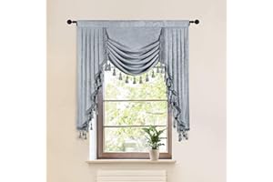 ELKCA Thick Chenille Window Curtains Valance for Living Room Silver Grey Waterfall Valance for Bedroom,Rod Pocket(W39inch, 1 Piece)