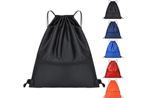 Drawstring Backpack Bag with Front Pocket Waterproof Oxford Cloth, Lightweight Gym Sack for Sports and Travel