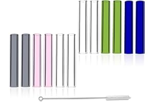 12 Pcs 3 Inches 5 Colors Borosilicate Glass Tubes, Gtysmox 10mm Diameter 1.5mm Thickness Glass Tubing with 1 Cleaning Brush(Transparent Pink Green Blue Gray)