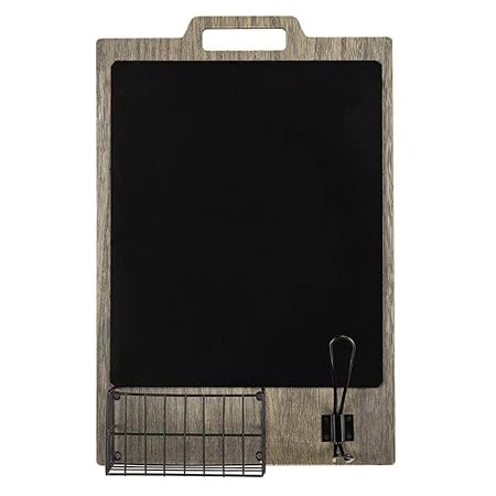 Hölzerne Tafel / Kreidetafel - Wandmontiertes Memoboard mit Metalldrahtkorb und Schlüsselhaken - Wand Dekoration Message Boar