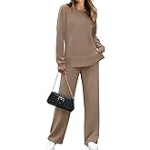 OFEEFAN Women's 2 Piece Lounge Set Travel Airport Outfits Side Slit Tracksuit Wide Leg Loungewear Baggy Comfy Sweatsuit S-3XL