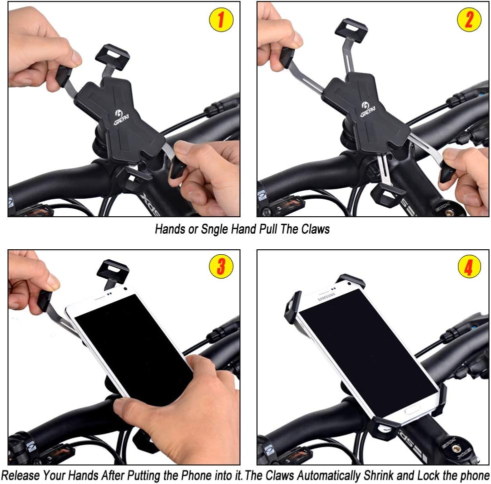 Grefay Bike Phone Mount Metal Motorcycle Handlebar Phone Holder Scooter Phone Clamp for 4.0-7.0 Inch Smartphone with 360° Rotation: Electronics