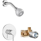 GBBNE Shower Faucet Set with Rough-In Valve and Shower Head, Polish Chrome | Single-Handle Control Shower Valve and Trim Kit,1.8 GPM Flow Provide Smooth Adjustment and Comfortable Daily Showers