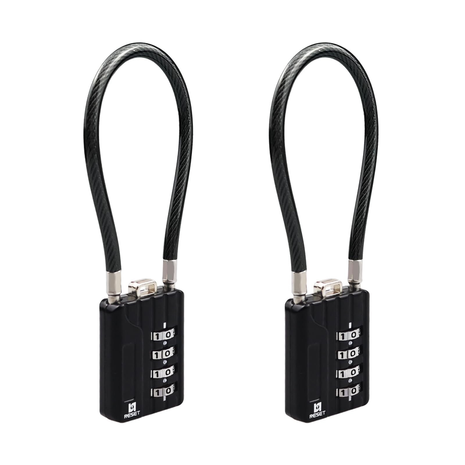 RESET-204 (2 Pack) 4 Digit Combination Padlock with 7.1 inch(18 cm) Flexible Cable for Locker Lock, Luggage, Backpack, Camera Bag, Travel, Case, Toolbox, Helmet, 5 mm Diameter, Black