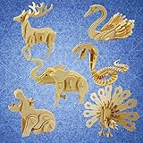 Animal 3D Wooden Puzzle, Squirrel Elephant Deer Butterfly Lion DIY Models Set Puzzle Gift Brain Teaser Toy for Kids Adult