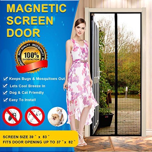 Magnetic Screen Door Mesh Curtain - Fits Doors Up To 37" x 82" (39"x83" Curtain)- KEEP BUGS OUT Lets Fresh Air In - Toddler And Pet Friendly