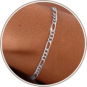 BLThing Silver Bracelets for Women, 925 Sterling Silver 4mm Figaro Chain Bracelets Diamond Cut Silver Bracelet Jewelry Gifts