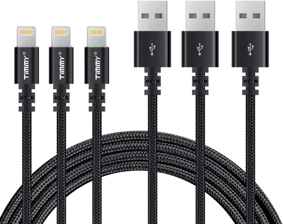 iPhone Cable,TIMMY iPhone Charging Cable 3PACK 6ft Nylon Braided iPhone Charger Cable to USB Data Synchronization Cable Charger (Black)
