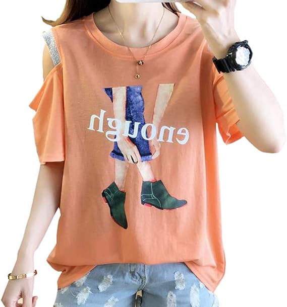 Amazon Tシャツ レディース 半袖 オフショルダー カットソー クルーネク トップス 肩出し Tシャツ 夏 ファッション 黒tシャツ Tシャツ カットソー 通販