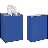 Oikss 50 Pack 10x5x13 Royal Blue Kraft Paper Bags with Handles Bulk for Birthday Party Favors Grocery Retail Shopping Business Goody Recycled Craft Gift Bags (Large Size, 50 Count)