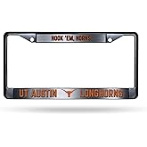 Texas Longhorns Hook 'Em Horns NCAA Big 12 Premium Zinc Alloy License Plate Frame - 2 Screw Hole Tag Holder - Team Cheer with Black Background and Team Colors Complement Any Color Truck, SUV, Car