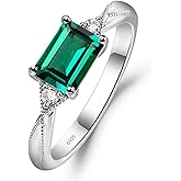 LUO 925 Sterling Silver Emerald Cut 7X5 MM Gemstone Ring, East West Engagement Ring for Women Jewelry