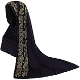 Muslim Women Shiny Rhinestone Hijab Head Wrap Long Scarf Shawl Soft Solid Islamic Ramadan Eid Prayer Jersey Turban