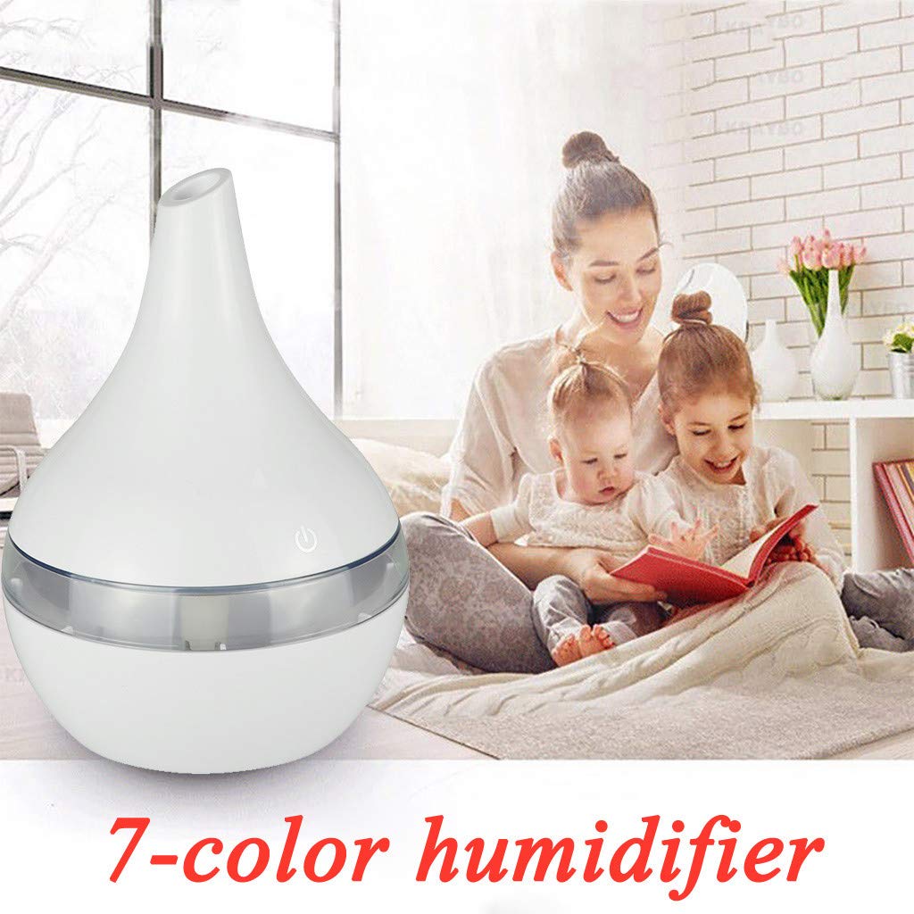 Sugely 300ml Essential Oil Diffuser Aroma Diffuser, Electric Ultrasonic Humidifier with Cool Mist,Waterless Auto-Off, Whisper-Quiet and 7 Colorful LED Lights - Wood Grain (C, 110X110X140mm)