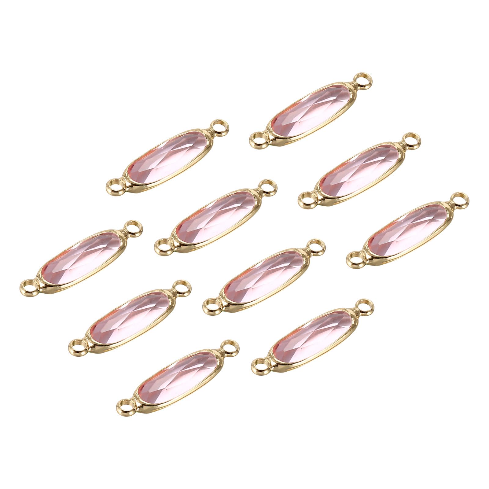PATIKIL Birthstone Connector Link, 10Pcs Diamond Clear Charm Links, Round Glass Findings Crystal Bead Link for Drop Dangle Pendants, Pink