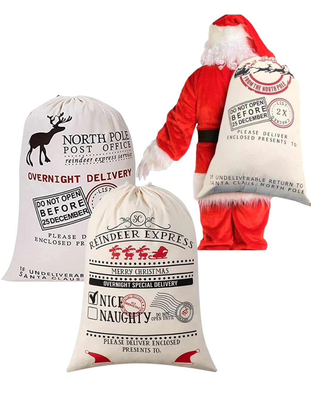 Boolavard Blank Santa Sack 19.7"x27.6" Large Size Christmas Bag with Drawstring (2pcs 4 & 2)
