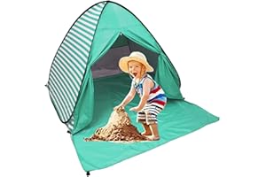 SUMELAY Pop Up Beach Tent Shade Sun Shelter UPF 50+ Canopy Cabana 2-3 Person for Adults Baby Kids Outdoor Activities Camping Fishing Hiking Picnic Touring (Lake Green Stripes)