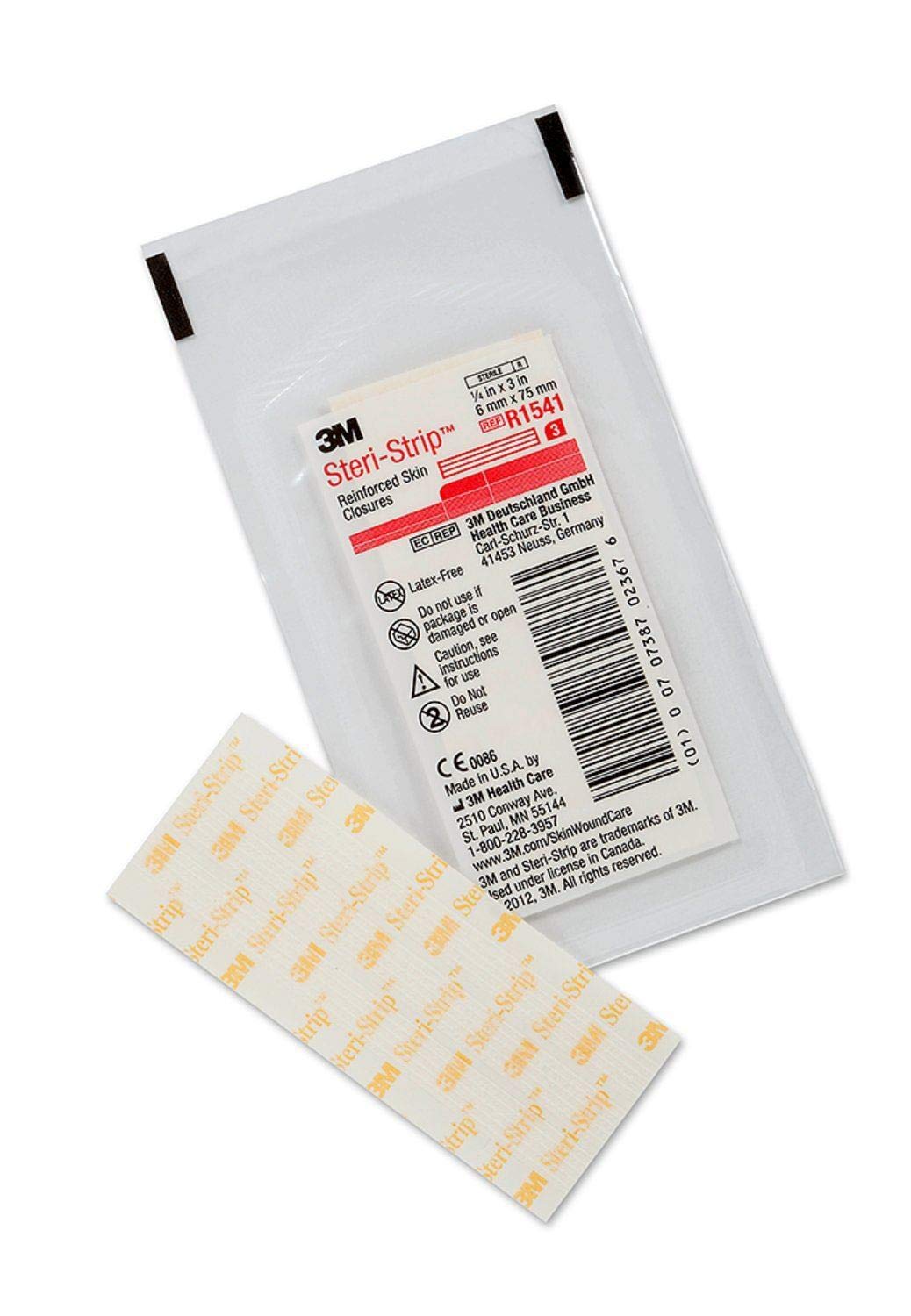 3M Steri-Strip Reinforced Skin Closures, 6mm x 75mm, Pack of 12 (4 x 3 strips)