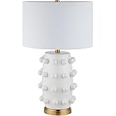 Henn&Hart 25.5'' Modern 1-Light Ceramic Table Lamp with Spherical Orbs on Lamp Body with White Fabric Drum Shade for Living R
