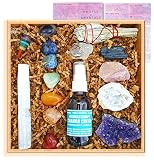11 pcs Chakra Crystal Healing Kit / Lot of 7 Chakra tumbles, Chakra Pendulum, Amethyst Cluster, Raw Rose Quartz, and Crystal Point / Bohemian Meditation Set