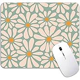 LTHAOGUO Green Daisy Flower Mouse Pad Mat Cute, Premium-Textured Washable Boho Retro Aesthetic Mousepad with Non-Slip Rubber Base Floral Modern Art Mice Pad for Computer Home Office Decor, Abstract
