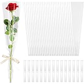 cridoz 100 Pcs Single Rose Sleeve with 100 Pcs Floral Water Tubes for Bouquets, Single Flower Sleeve Flower Wrapping Bags Flower Water Tubes for Mother's Day Graduation Party(Transparent)