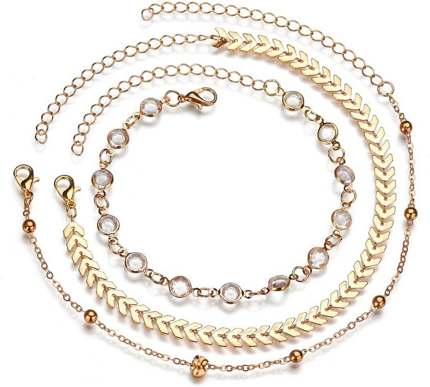 LANG XUANTurquoise Turtle Anklet Multiple Layered Boho Gold Handmade Tree of Life Charm Anklet for Women