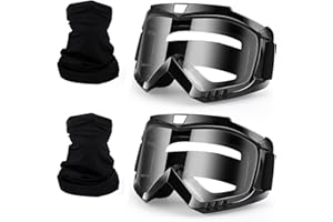 4-FQ ATV Goggles Dirt Bike Goggles 2-Pack with Neck Gaiter Motorcycle Motocross Goggles Bike Riding Goggles Offroad Goggles Wide Vision Glasses with Breathable Mask for Men Women Youth Kids Clear Lens