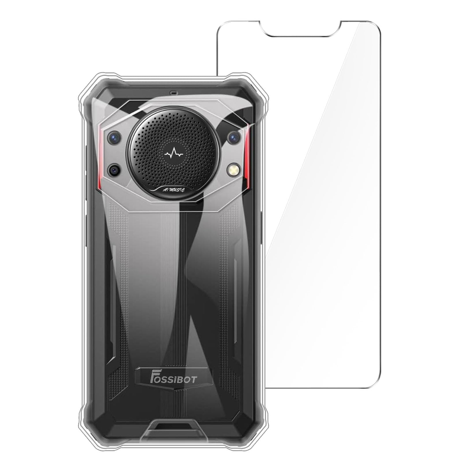 LYZXMY Case for Fossibot F101 Pro + Tempered Film Glass Screen Protector - Transparent Silicone Soft TPU Cover Shell for Fossibot F101 Pro (5.45")