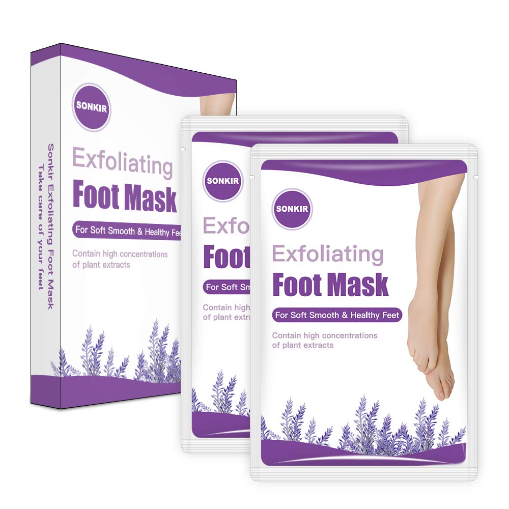 Sonkir Exfoliating Foot Mask, Peeling Away Rough Calluses and Dead Skin cells in 1-2 Weeks, Repair Exfoliant Treatment for Soft Smooth & Healthy Feet (Lavender/2 Pairs)