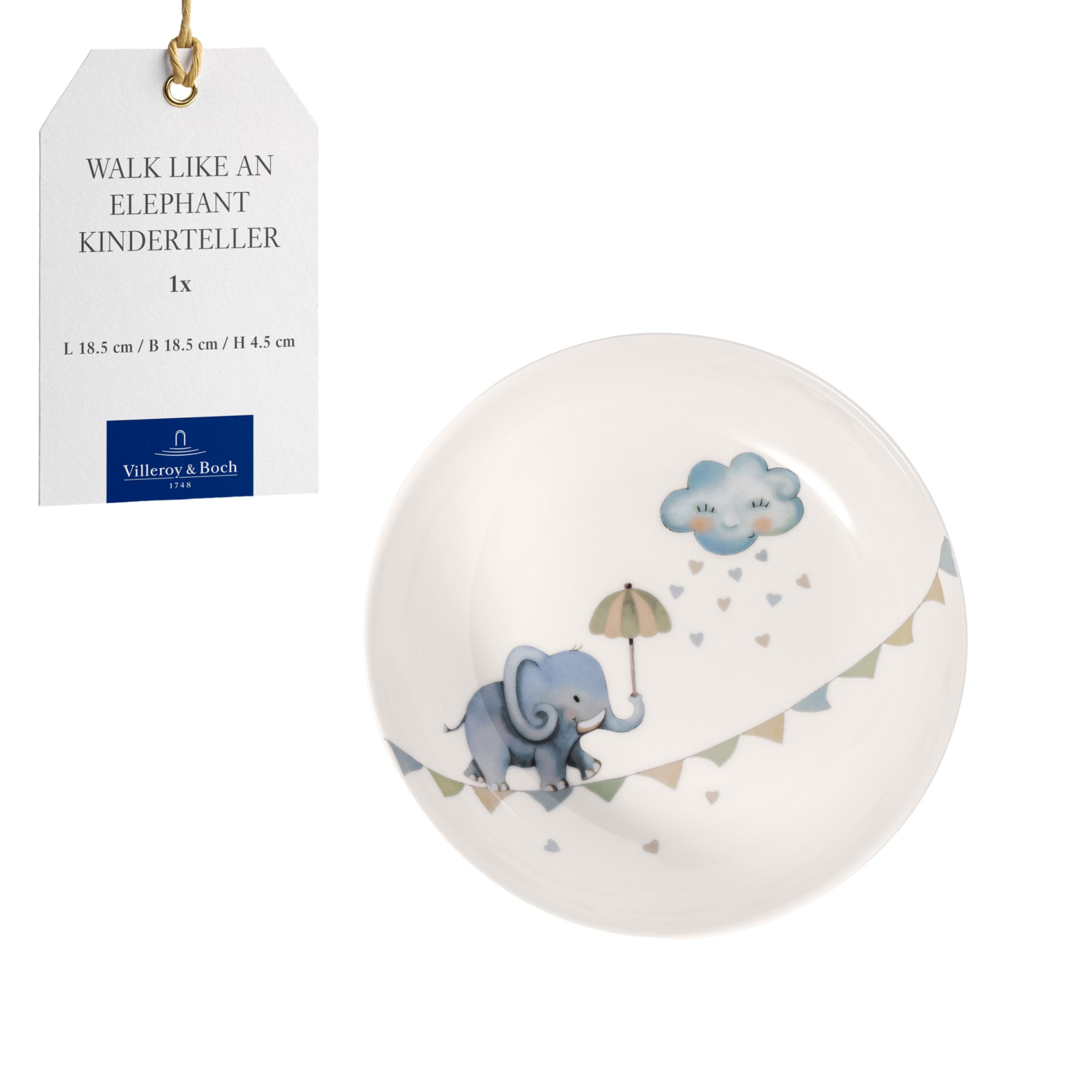 Villeroy & Boch Boho Kids Walk Like an Elephant Deep Children's Porcelain Soup & Pasta Plate, 18.5 cm Ø, Dishwasher & Microwave Safe, Multicolored
