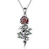 AINFQY Butterfly Rose Flower Necklace/Snake and Rose Flower Pendant 925 Sterling Silver Blue/Pueple/Pink/Green Butterfly Jewelry Gift for Women Girls