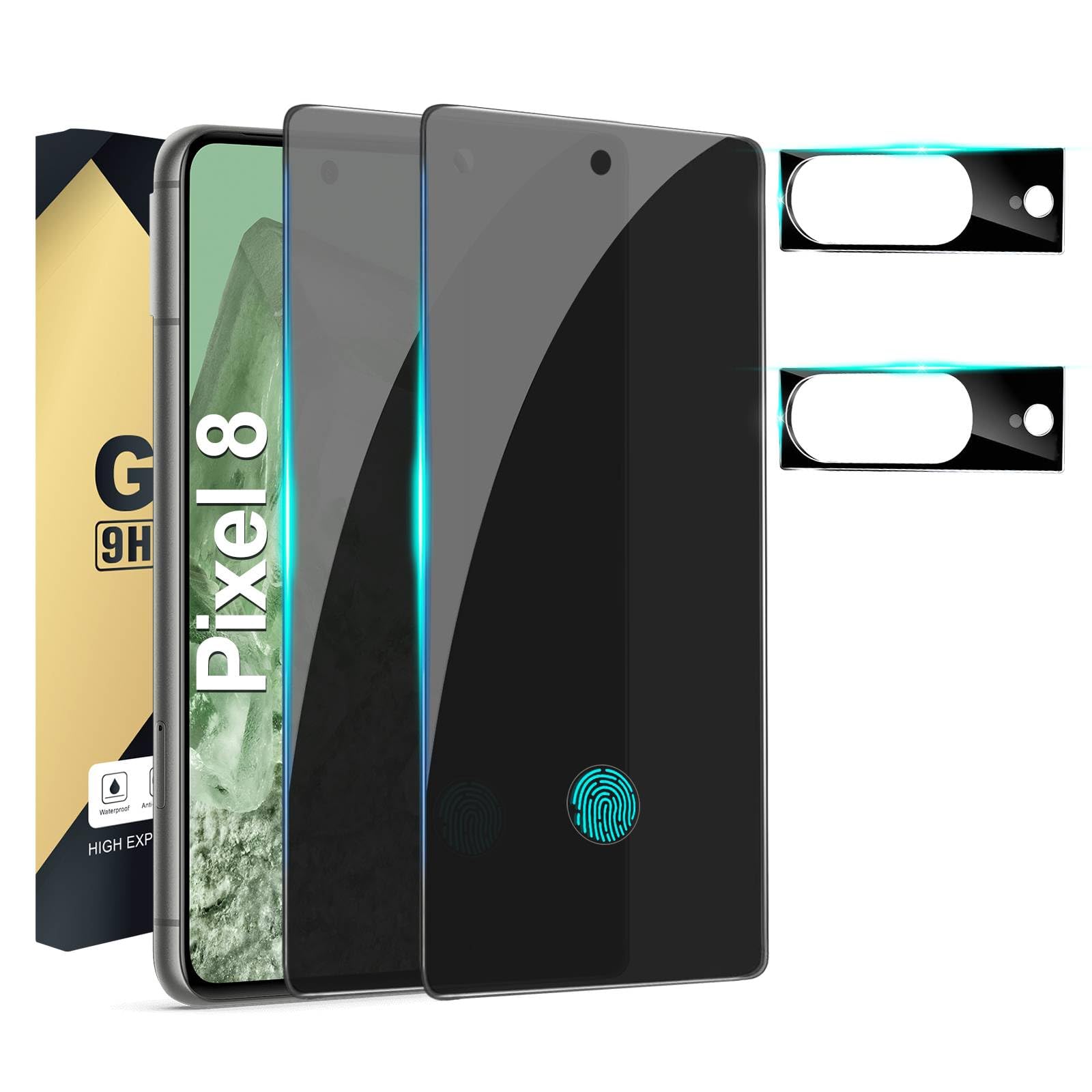 Photo 1 of [2+2 Pack] Privacy Screen Protector Compatible with Pixel 8 5G, 2 Tempered Glass Film with 2 Camera Lens Protectors, High Clarity, Bubble Free, Anti-Spy Protection