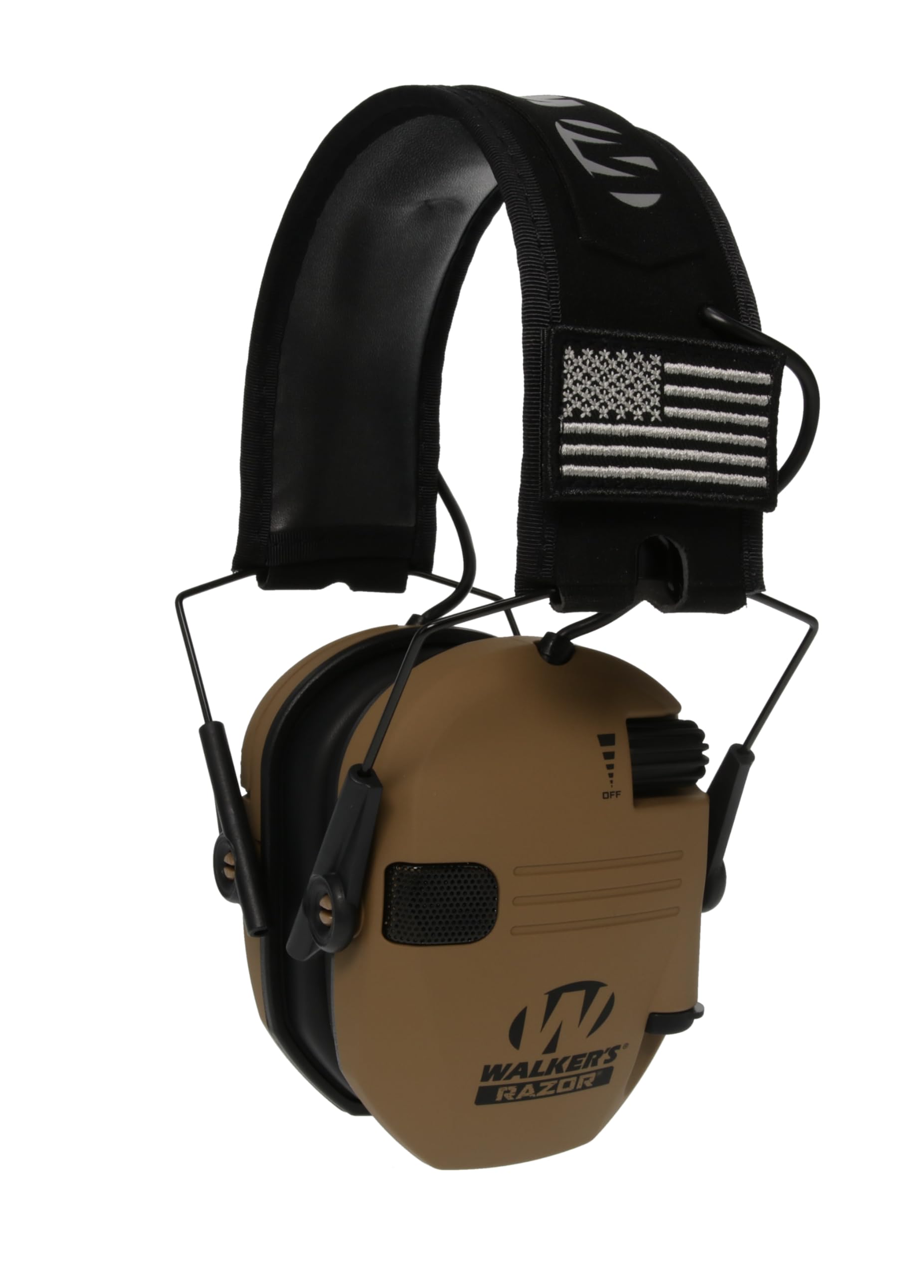 Walker's Razor Slim Ultra Low Profile Compact Design Adjustable Range Shooting Hunting Hearing Protection Electronic Earmuffs, Battle Brown - Patriot Series (Pack of 4) Image