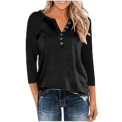 3/4 Length Sleeve Womens Tops Dressy Trendy Button