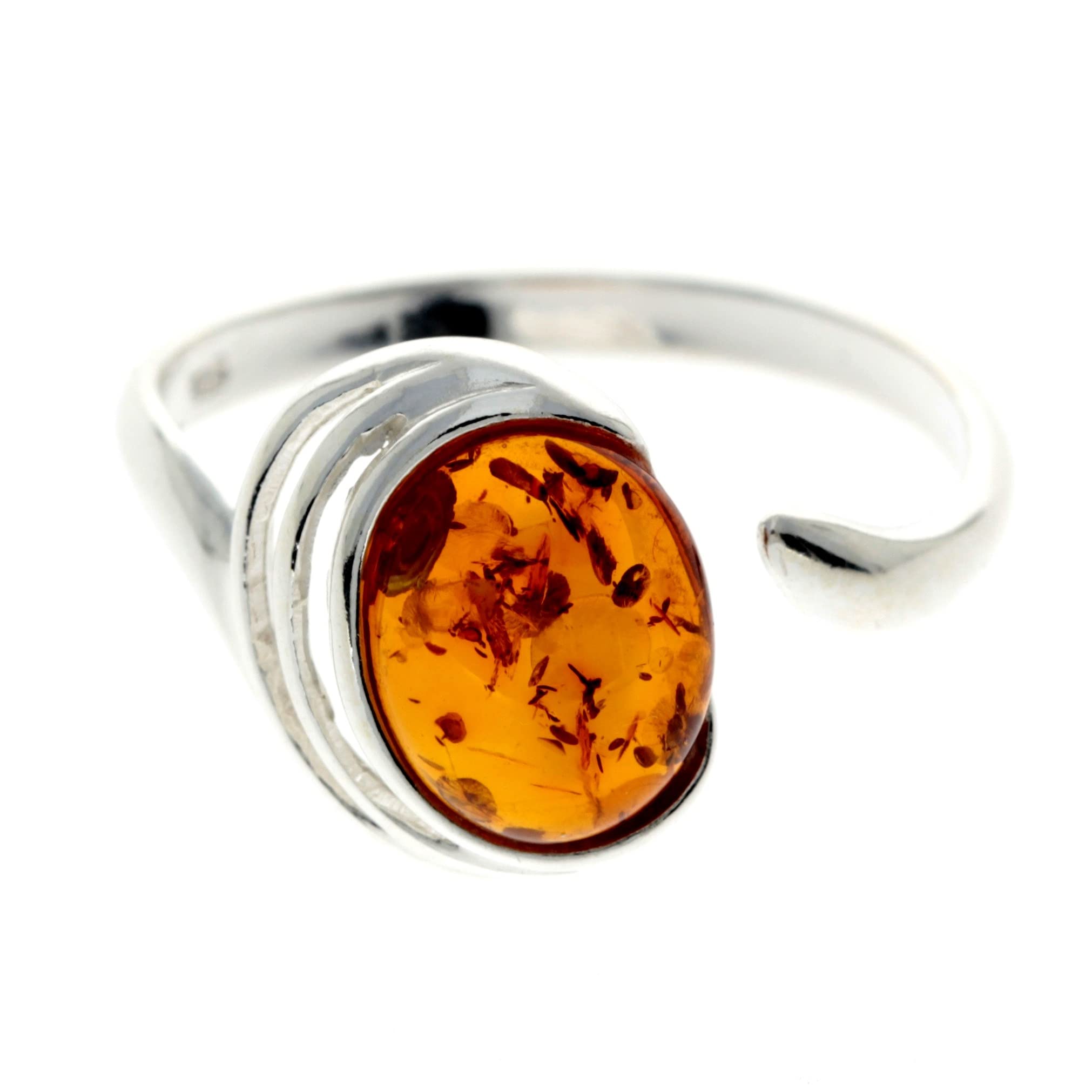 Lovely Baltic Amber & 925 Sterling Silver Designer Adjustable Modern Ring GL433A