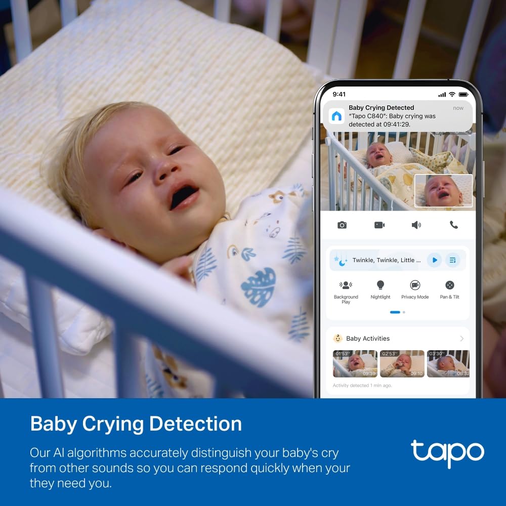 Tapo C840 Dual-Objektiv BabyCam (Erkennung von Babygeschrei & bedecktem Gesicht, Schlafanalyse & -bericht, Schlaflieder & Weißes Rauschen, Nachtlicht, MicroSD bis 512 GB) 5