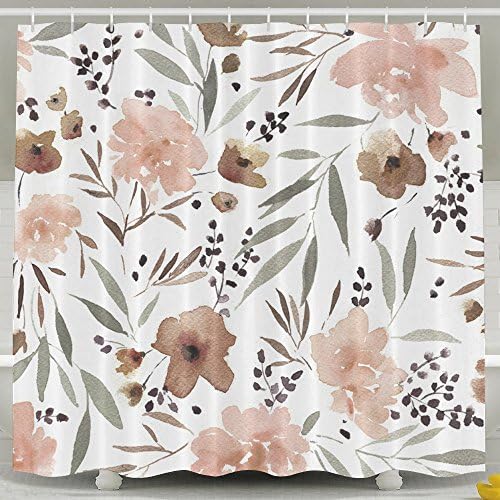 Blush Pink Taupe Watercolour Floral Soft Fabric Shower Curtain 60" X 72"