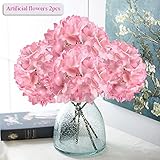 Artificial Hydrangea Flowers, Meiwo 2 Pcs Nearly Natural Fake Hydrangea Silk Flowers to Shine Your Wedding Scene Arrangement and Home Party Decor(Pink)