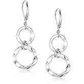 ALEXCRAFT 925 Sterling Silver Hypoallergenic Leverback Double Circle 14K Gold Dangle Earrings for Women, Drop Handmade Hammered Round Earring Dangling Dangly Minimalist Boho Earings
