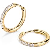 Hypoallergenic Unisex Surgical Steel Small Cubic Zirconia Huggie Hoop Earring, Color Gold - Silver - Rose Gold - Black - Rainbow, Size 6mm- 12mm Safe for Sensitive Ear