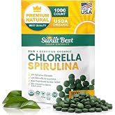 Sunlit Best Organic Chlorella Spirulina Tablets, Green Algae Pills 1000 CT | USDA Certified 50/50 Blend, Cracked Cell Wall, Vegan Protein Enzymes, Chlorophyll Amino Acids, Non GMO, Immune Energy Support
