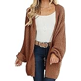 Maroway Womens Cardigan Solid Color Long Sleeve Open Front Chunky Knit Sweater Outwear